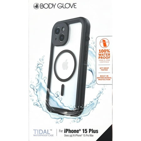 Body Glove Waterproof Back Cover Cell Phone Case for iPhone 15 Plus, Clear/Black