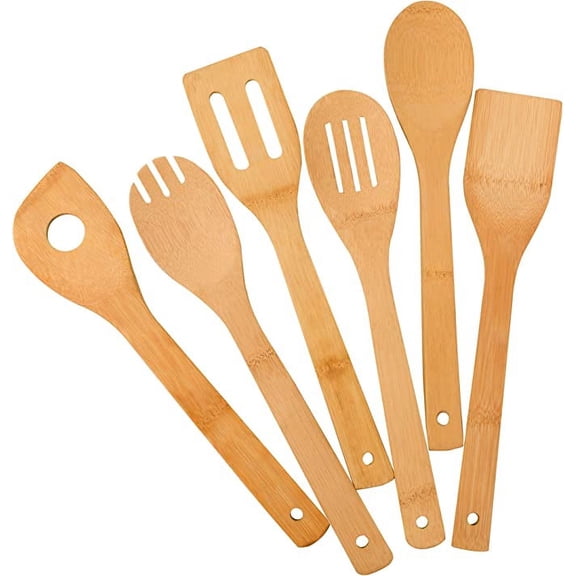 Kitchen Cooking Utensils Set-6 Pcs Bamboo Wooden Spoons & Spatula Kitchen Cooking Tools