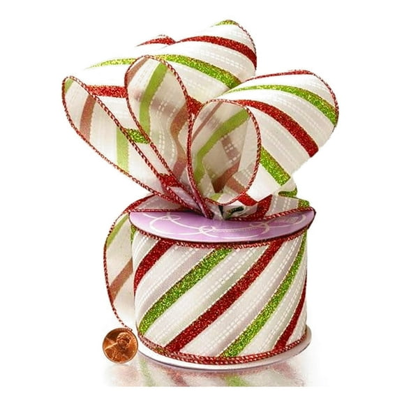 Lime and Red Candy Slope Wired Satin Ribbon - 2.5in. Wide x 10 Yards (56634250310 - Holiday Ribbons