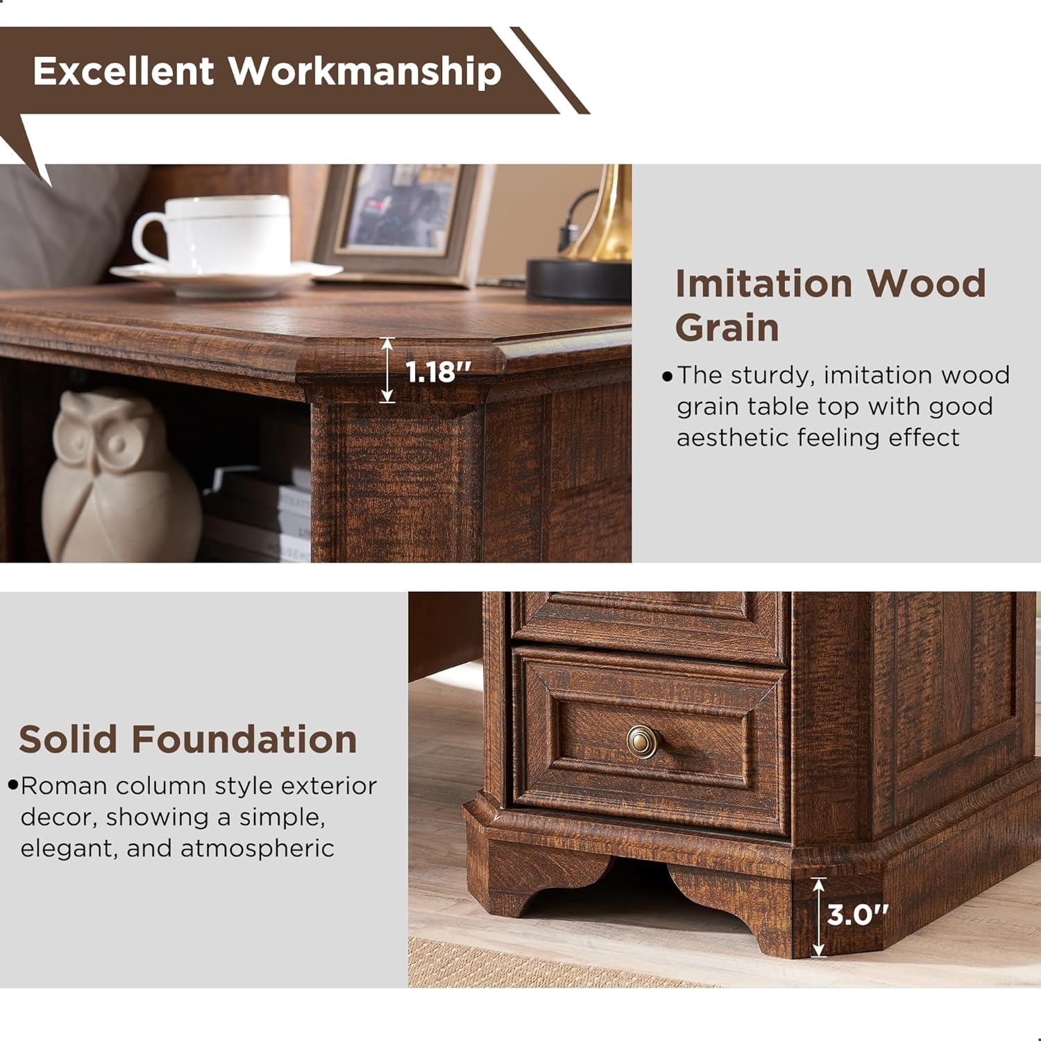 OKD 2-Drawer Nightstand with Charging Station, Farmhouse End Table with USB Ports for Living Room or Guest Room, Reclaimed Barnwood
