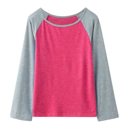 

Little Girls Casual Long Sleeve Raglan Sleeve T Shirts Crewneck Tunic Tops Kids Teen Color Block Tee Blouses Autumn Clothes Blouse Girl