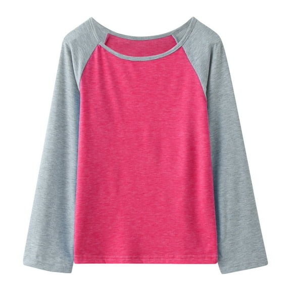 Kiijoy Big Girls Long Sleeve Color Block T-Shirt Loose Cotton Tunic Top, Sizes 4-13