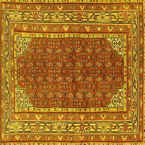 Ahgly Company Machine Washable Indoor Square Persian Yellow Traditional Area Rugs, 7' Square