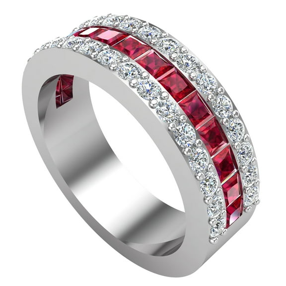 Mens Wedding Rings Ruby Gemstones Rings 14K White Gold Diamond Ring 2.97 CT TW