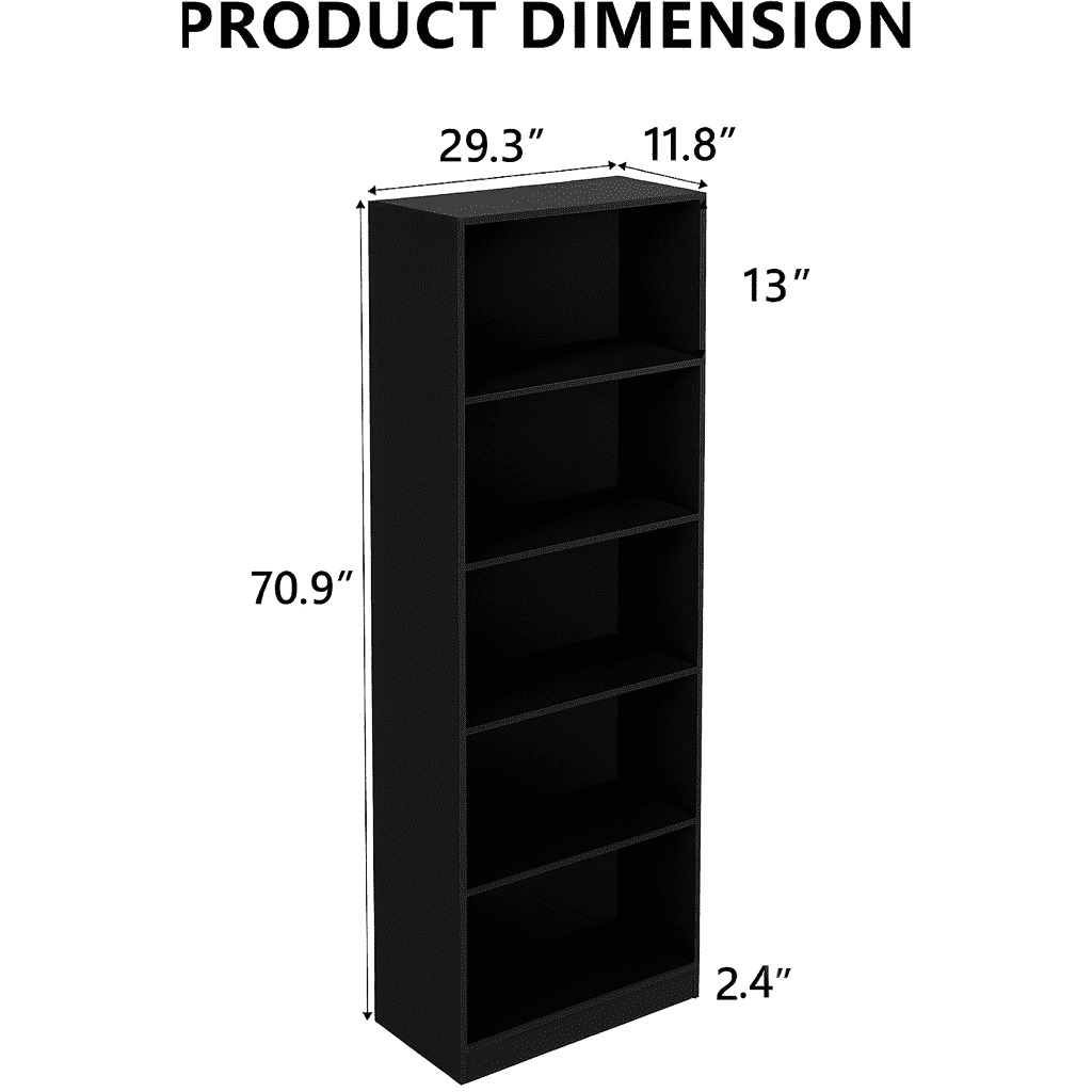 Homy Casa 71" Black Tall Dresser Storage Cabinet, 5-Tier Open Shelf Bookcase for Bedroom Living Room