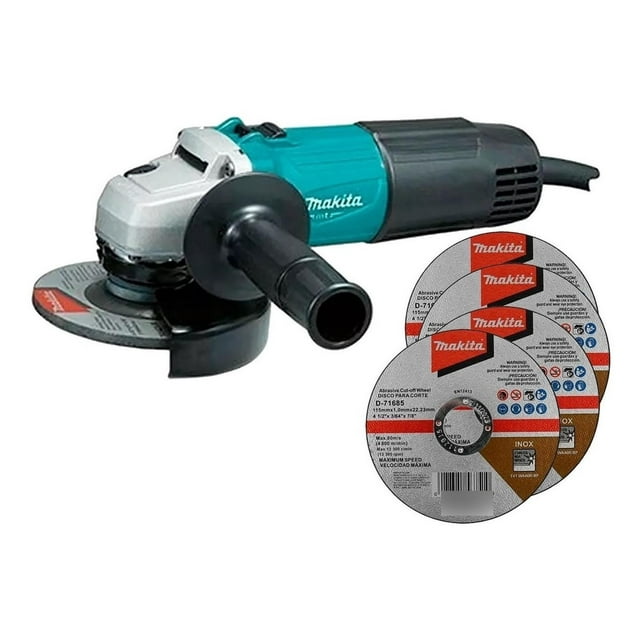 Miniesmeriladora 4 1/2 540w 12000rpm Makita M0901B con 4 discos