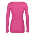 thumbnail image 5 of Fshiont Womens Long Sleeve Stretch Crewneck Ribbed T-Shirt Fitted Casual Basic Tops Hot Pink M, 5 of 5