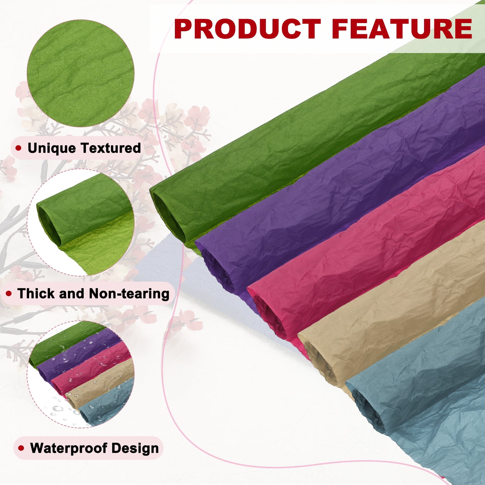 Uxcell Flower Wrapping Paper, Waterproof Bouquet Wrapping Paper, Gift Wrapping Paper (Light Green, Pale Cyan, Dark Purple, Light Peach, Dark Brown, 22 x 22 Inch, 20Pcs)