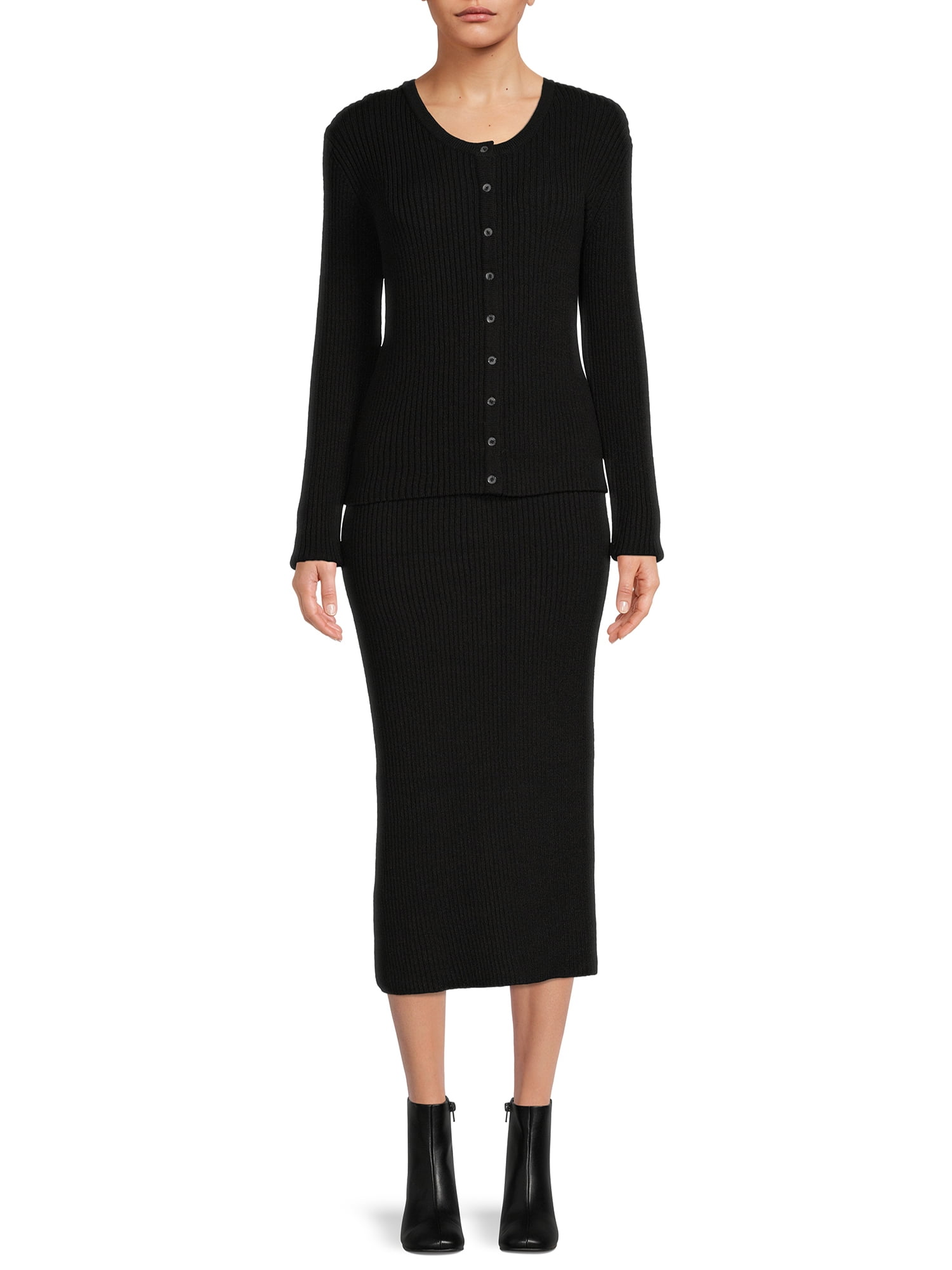 Time and Tru Women's Button Cardigan Dress Set, 2Piece