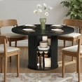 thumbnail image 5 of AIHO 47-inch Round Dining Table with 2-Layer Storage Rack | Farmhouse Kitchen Table for 4 with Sliding Doors & Iron Frame, Black, 5 of 10