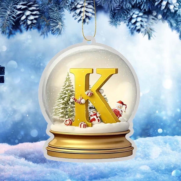 Adorno para Coche de Acrílico con 26 Letras de Cristal Amarillo, Colgante para Árbol de Navidad, Decoración Del Hogar