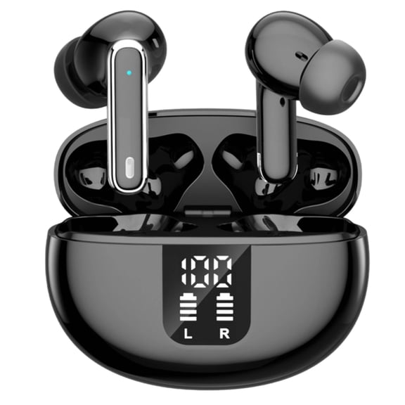 Black Wireless Earphones, Smart Noise Cancelling In-Ear Design, 6-8 Hrs Playtime, 90 Hrs Standby, Digital Display