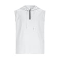 thumbnail image 4 of GUZOM Mens Cotton Linen Blend Sleeveless Hoodie 60% Cotton 40% Linen Distressed Raw Edge Armholes Half Zip Streetwear Tank Top White,Size XL, 4 of 7