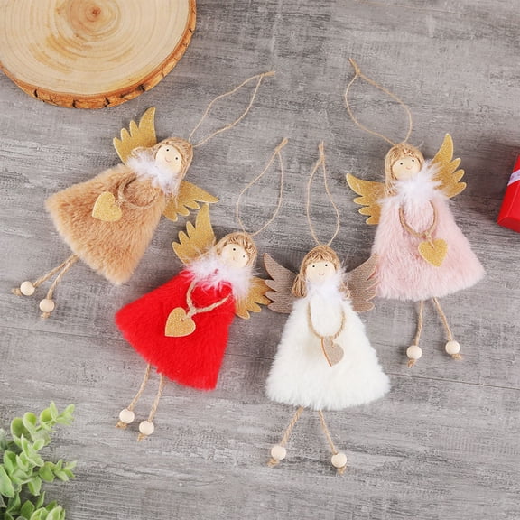 ELAYARD 4pcs Heart Plush Angel Ornament Christmas Decoration for Friends Family Khaki