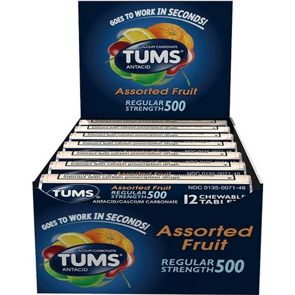 Tums Regular Strength, Assorted Fruit, 12-Count Rolls (Pack Of 12)