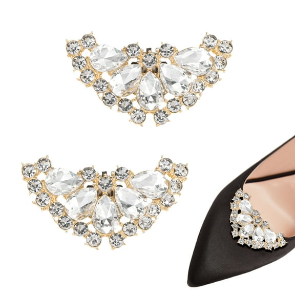 Uxcell 2-Pack Decorative Rhinestone Shoe Clips, Zinc Alloy Removable Fashion Elegant Crystal Flower Shoe Clips Buckle [Gold Tone]