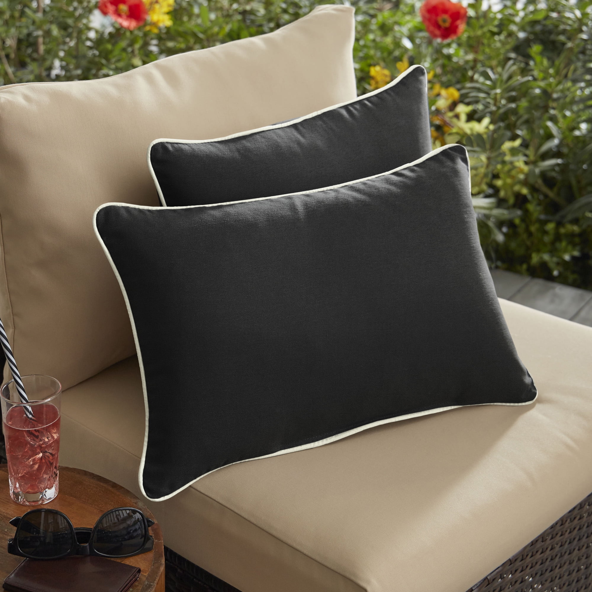 Set of 2 13" x 20" Charcoal Black and Natural Beige Canvas Solid