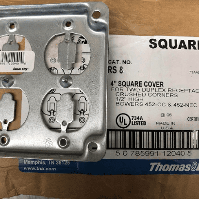 Thomas and Betts RS8 4" Square Cover for 2 Duplex Receptacles 1/2"  50 piece box 