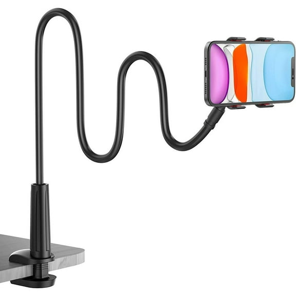 Cell Phone Holder For Bed, Gooseneck Cell Phone Mount - Flexible Long Arm Cell Phone Stand For Iphone 13/13Pro, 12 /12Pro, 11 Pro Xs Max X 8, Samsung S10 S9, Huawei And 4-6.5 Inch Devices (Black)