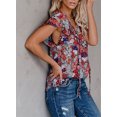 thumbnail image 4 of EVALESS Boho Womens Tops Floral Print Ruffle Short Sleeve Blouses Casual V Neck Drawstring Loose Tunic Shirt Blue XL, 4 of 8