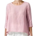 thumbnail image 2 of SELONE Linen Shirt for Women Summer Short Sleeve Tops Blouses Regular Fit T Shirts Pullover Tees Tops Solid T-Shirts Crew Neck Tops Casual Blouses Easy Care Soft Breathable Pullover Tops Pink XXXXXL, 2 of 7