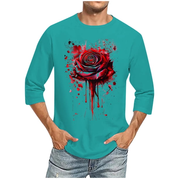 Blusas y camisas de manga larga y cuello redondo para hombre, blusas casuales de moda con cuello redondo y manga corta, blusas de poliéster para hombre