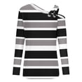 thumbnail image 4 of CLOISE Womens Shirts Fall Trendy Striped Tees V-Neck Long Sleeve Cold Shoulder Tops Soft Colorblock Hollow Asymmetrical Shirts Elegant Outfits Black L, 4 of 4
