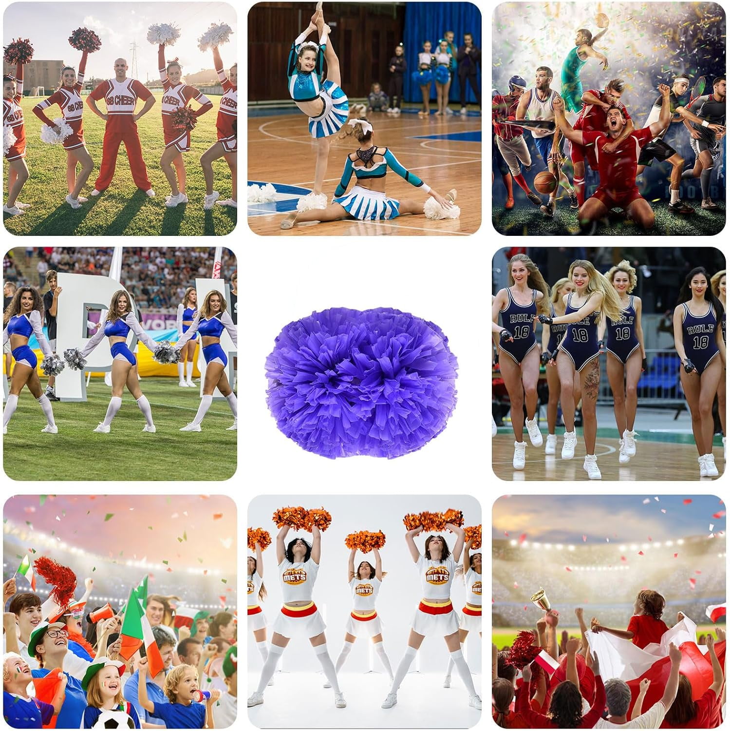 24 PCS pom poms Cheerleading,13.8inch for Sports Teams, Dance Training, and Party Celebrations with Handle Rings