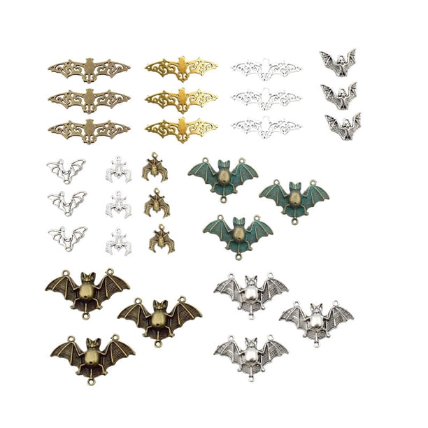 30 abalorios de murciélago mezclados para Halloween, espeluznante, Flittermouse, vampiro volador, conector de murciélago, colgantes DIY para hacer joyas y manualidades.