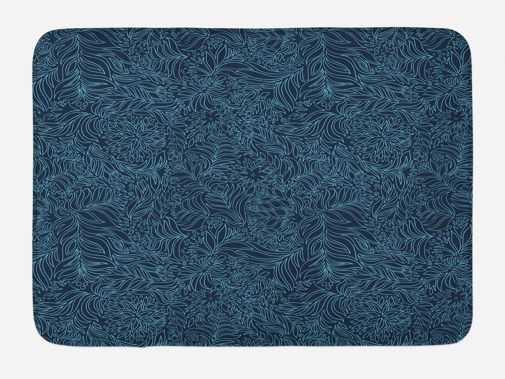 Navy and Teal Bath Mat, Abstract Flourish Nature Inspired Pattern