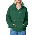 thumbnail image 2 of Maqroz Quilted Puffer Jacket Women Lightweight Pullover Hoodie Oversized Warm Winter Down Jackets Quarter Button Long Sleeve Casual Padded Coats with Pocket, Green L, 2 of 8