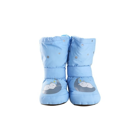 

Lacyhop Toddler Winter Bootie Drawstring Crib Shoes Magic Tape Comfort Warm Shoe Walking Waterproof Booties Breathable Animal Print Ankle Boot Bear Blue