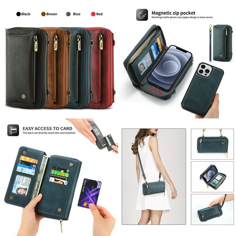 Luxury Wallet Bag Phone Case For iPhone 14 13 12 MINI 11 Pro XR XS Max 6 7  8 Plus Silicone Card Pocket Strap Cover With Lanyard - AliExpress