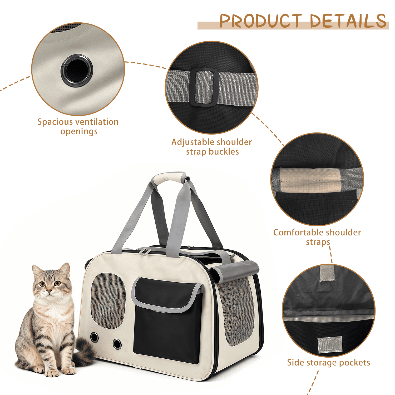Pet Carrier, Small Dog Carrier, Puppy or Cat Carrier Bag, Waterproof Premium PU Leather Carrying Handbag for Outdoor Travel Walking Hiking Shopping (Black)