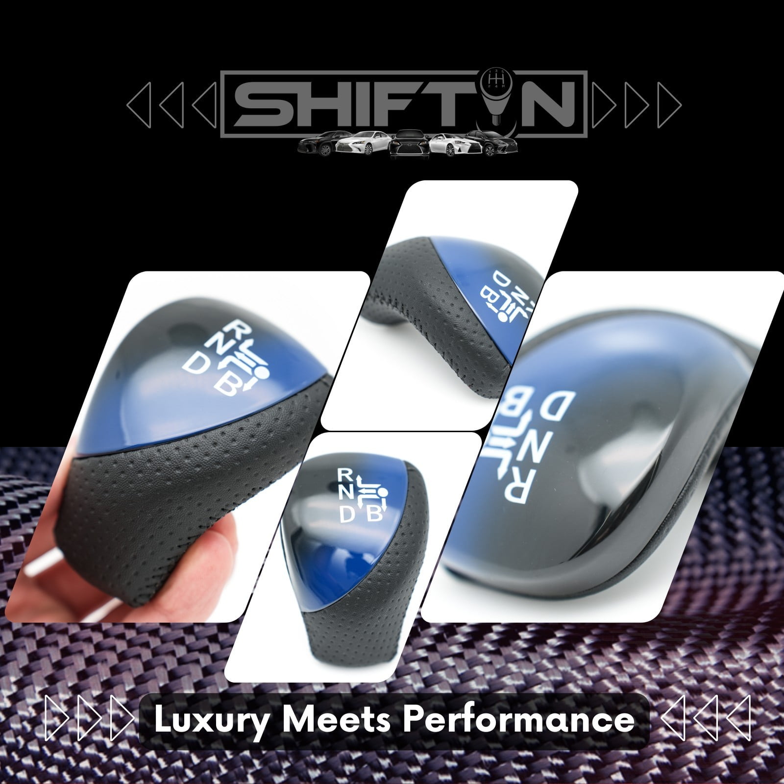 SHIFTIN Big Black Leather & Blue Gear Shift Knob for Toyota Prius Plug-in Hybrid Plug-in