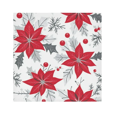

Satin Napkin Square 20 Inches Soft Smooth Decorative Napkins for Party Wedding Banquet and Dinner Red Poinsettia Pattern
