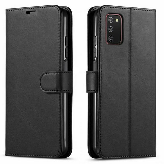 Starshop Galaxy A04S case, With Tempered Glass Protector, Drop Protection Ring Kickstand Cover Black
