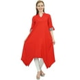 thumbnail image 2 of Bimba Kurta en Rayonne Rouge pour Femmes avec Foulard Ourlet Asymétrique Robe d'Été Ethnique - 6, 2 of 4