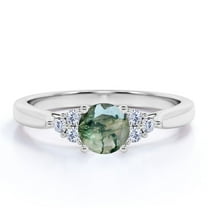 JeenMata 1.10 Carat Cathedral 4 Prong Setting Seven Stone Round Shape Mossy Green Agate And Moissanite Cluster Engagement Ring In 18K White Gold Plating Over Silver