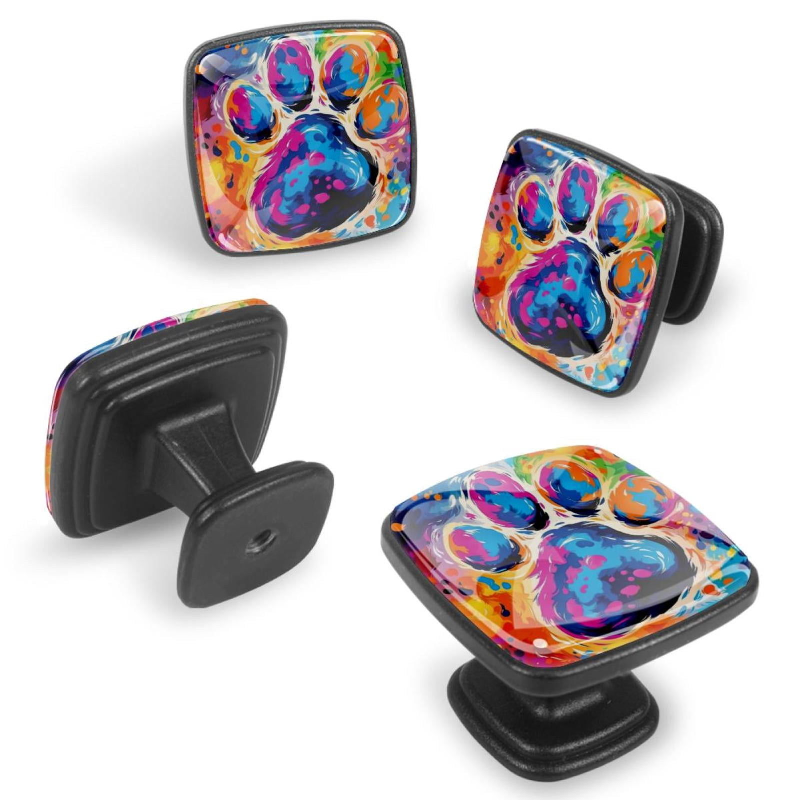 4 Pcs Cabinet Handle Drawer Pulls Dog Paw Prints Knobs with Screws Square Furniture Office Cabinet Knob Decoration