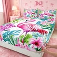 thumbnail image 4 of meiyoeat Tropical Flamingo Floral King Sheets,Green Monstera Leaf Bedding For Girl,4-Piece,1 Flat Sheet,1 Fitted Sheet And 2 Pillowcases, 4 of 6