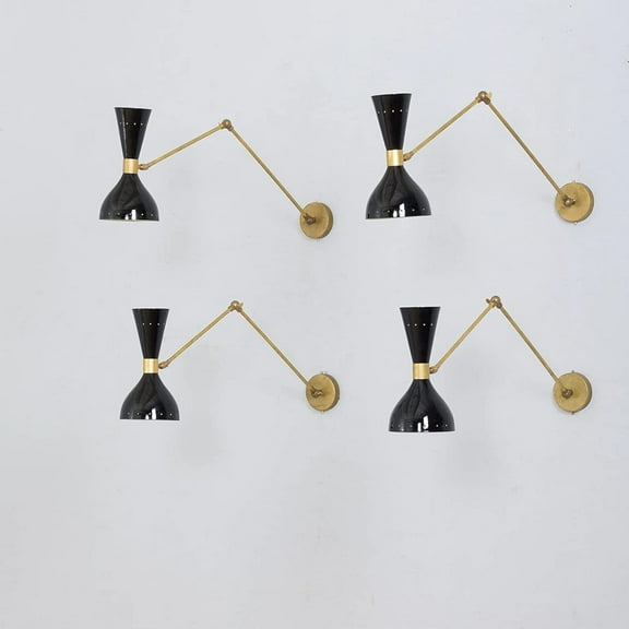 Set of 4 Italian Sconces Adjustable Wall Lamps in Stilnovo Style Wall Light Sputnik Light Brass Light