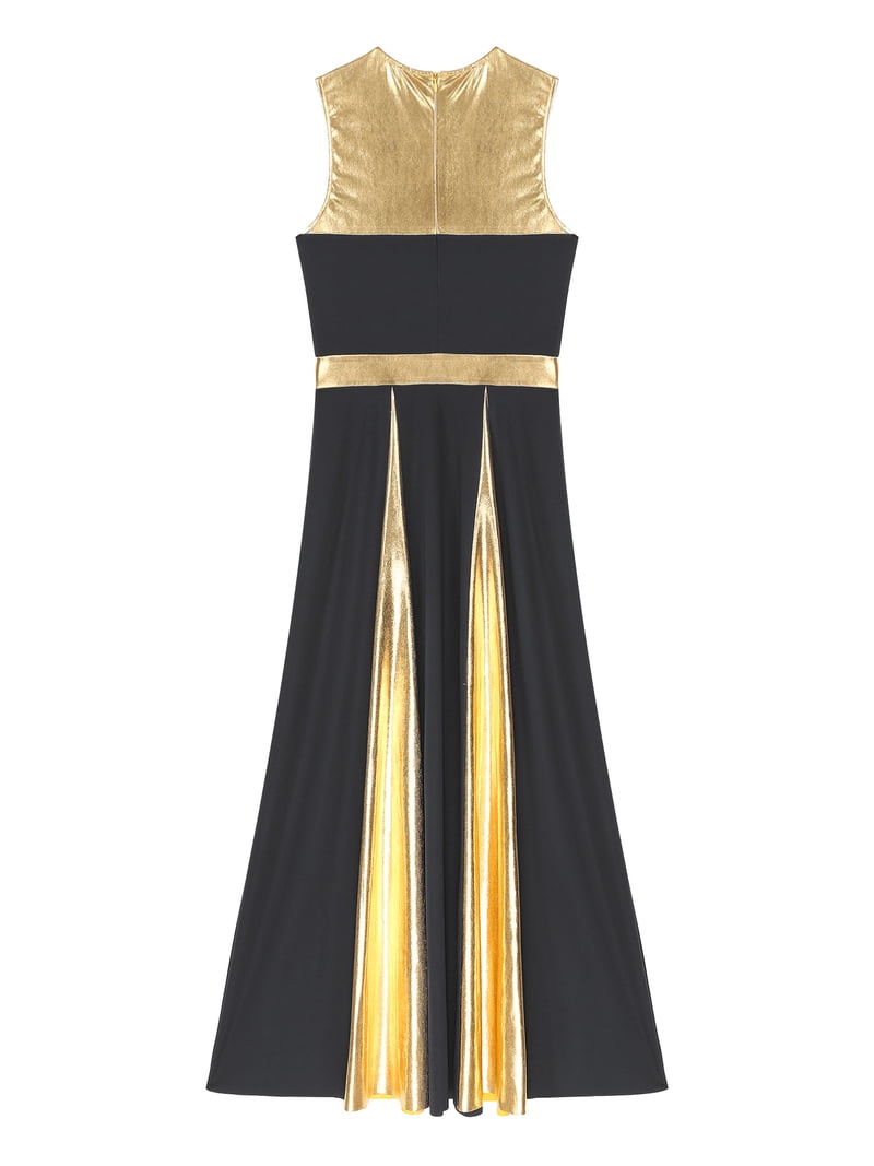 gold praise dance dress Doomiva Women Metallic Full Length Liturgical Lyrical Dancewear Worship Dress Black XXL Clearance : 1