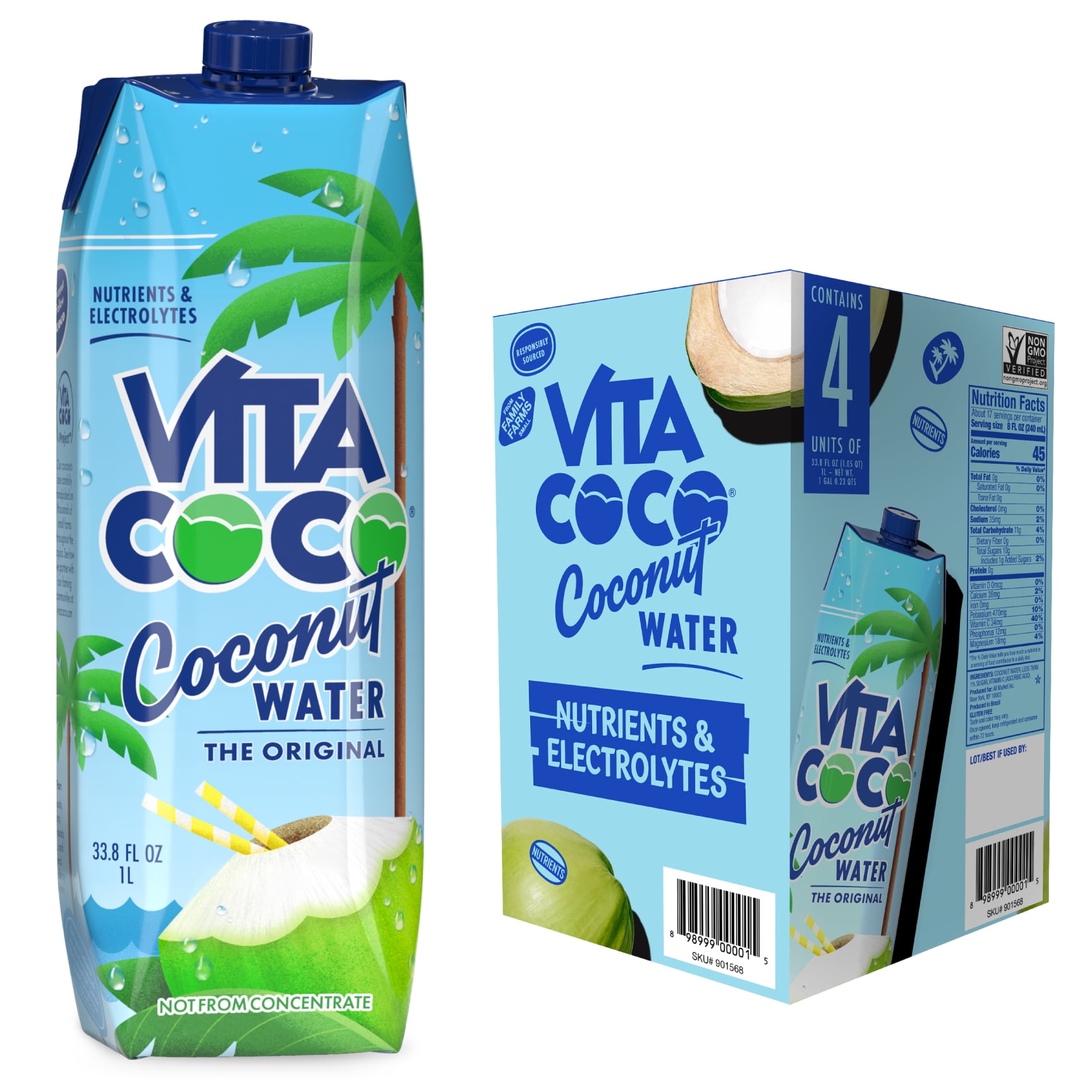 Vita Coco Coconut Water, The Original, 33.8 fl oz Tetra (Pack of 4)