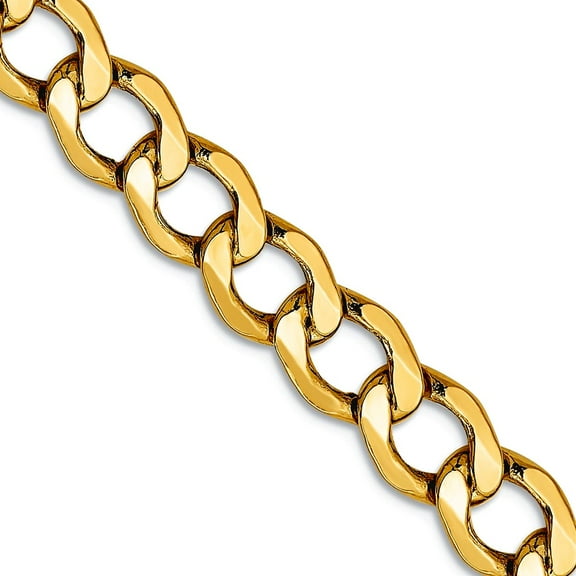 10k Yellow Gold Polished Lightweight Lobster Claw Closure 6.5mm Semi-Solid Curb Link Chain Necklace 24 Inch Chain Neckla