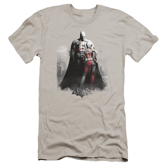 Batman Arkham City Harley And Bats Premium Canvas T-Shirt Adult Slim Fit 30/1-Silver