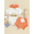 thumbnail image 3 of Musuos Baby Girls Easter Shorts Sets 3 6 12 18M Short Sleeve Letter Embroidery Romper Tops Ruffle PP Shorts Headband Sets, 3 of 10