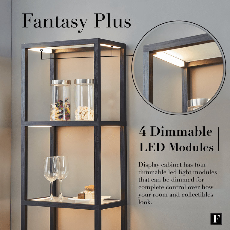 FENLO Fantasy Plus Glass Display Shelves with Dimmable LED Lights, Display  Cabinet for Bedroom, Black, 66