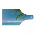 thumbnail image 1 of Nautical Cutting Board, Large Cruise Ship Heads to Tropical Sandy Beach Exotic Panorama Coastal Theme, Tempered Glass Cutting and Serving Board, Wine Bottle Shape, Turquoise Green, by Ambesonne, 1 of 1