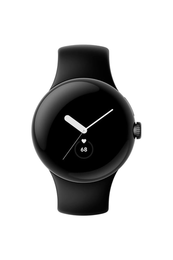 Pre-Owned Google Pixel Watch - Android Smartwatch with Activity Tracking - Heart Rate Tracking Watch - Polished Silver Stainless Steel case with Charcoal Active band - WI-FI